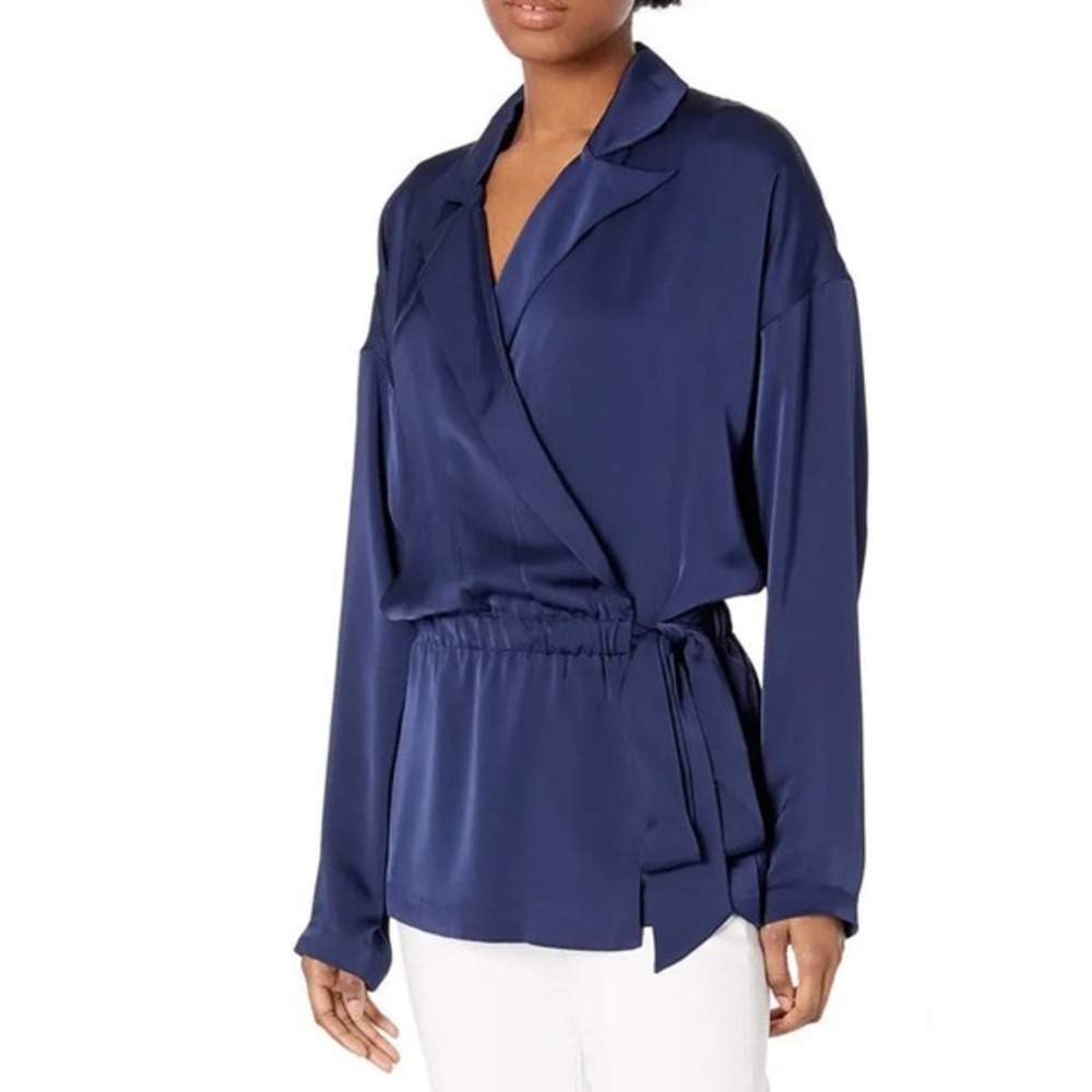 Ramy Brook Women’s Navy Rori Luxe Satin Wrap Jacket Medium